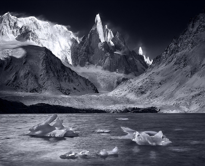 Cerro Torre towers over a Dreamscape of ice and snow in the majestic high country of Patagonia.