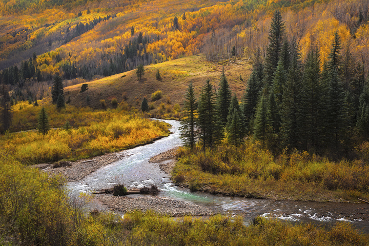 Cinematic light plays across the autumn landscape near Telluride, Colorado.&nbsp;