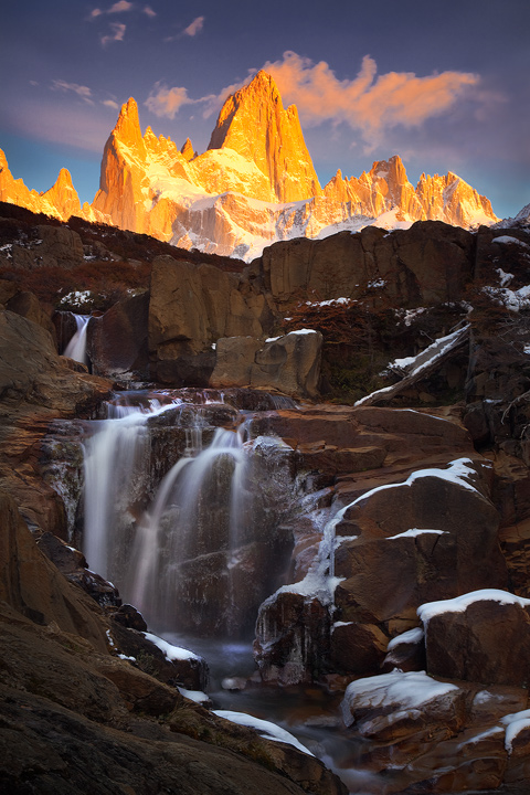 I could hear falling water in the distance so I decided to hike cross country down to a canyon away from the trail to Fitzroy...