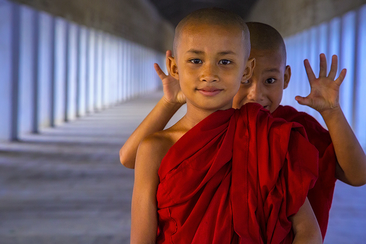 Monks can have fun, too! I stumbled on to this perfect portrait set up with the young monk in front, when his friend decided we were being too serious...