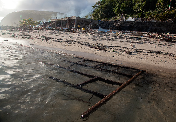 When the massive Tsunami struck Litia Sini's Beach Fales, the restaurant and deck were destroyed and smashed up into the steep...