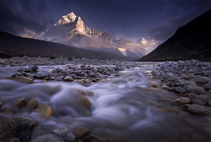 ama dablam photo, everest trek pictures, ama dablam picture, himalaya picture, sunset, himalayas, mountains, river, nepal, trekking...